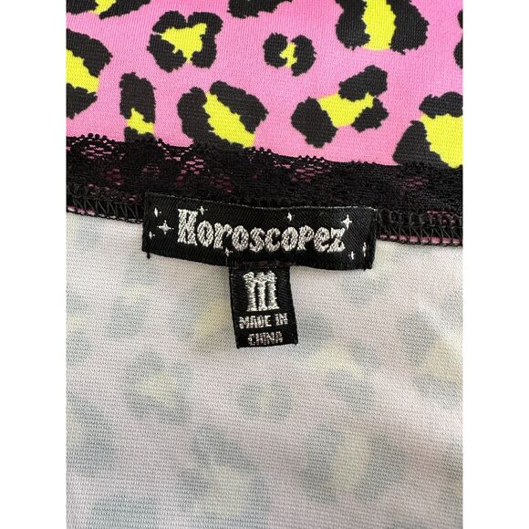 Dolls Kill x Horoscopez Pink Cheetah Print Milkmaid Peasant Top size Medium - Picture 3 of 6